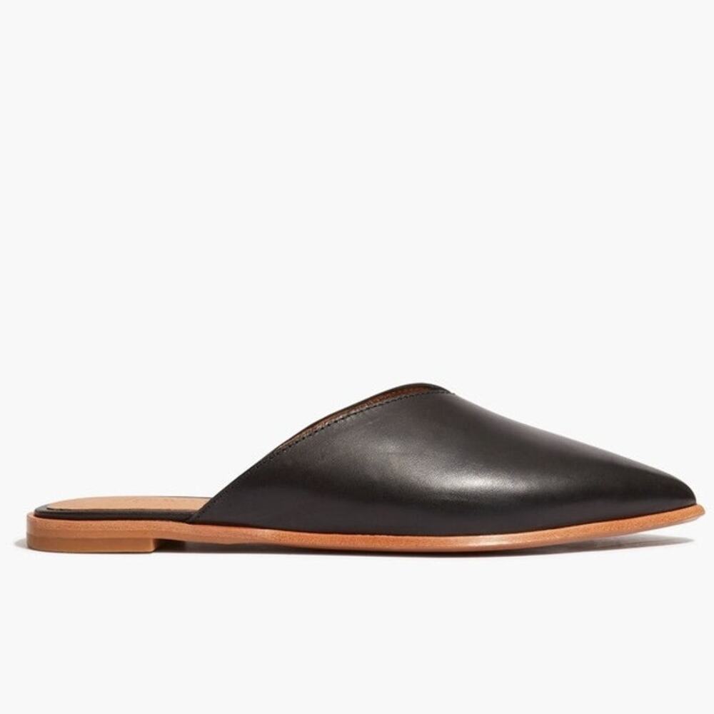 Madewell Emilia Mule Flats in Black Leather Pointed Toe Slide Slip-On W's Size 7 - Picture 2 of 9